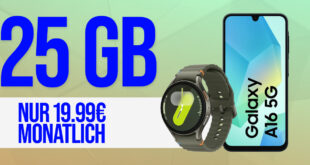 Samsung Galaxy A16 & Samsung Galaxy Watch7 für einmalig 99 Euro (+AG 29.99€) mit 25GB und 30 Euro Wechselbonus bei Rufnummernmitnahme nur 19.99 Euro monatlich