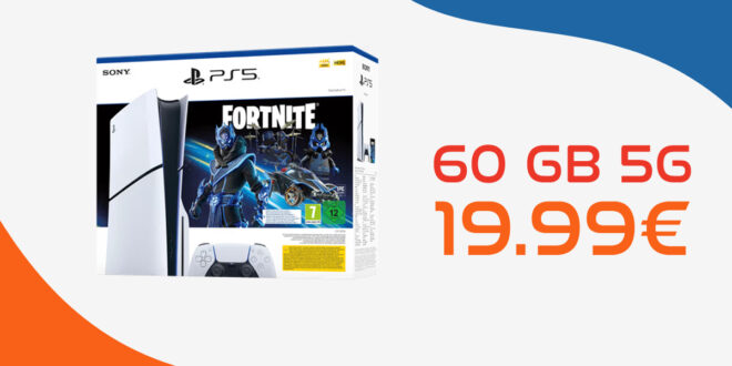 Sony PlayStation 5 PS5 Disc Edition Fortnite Cobalt Star Bundle für einmalig 99.95 Euro (+Anschlussgebühr39.99€) mit 60GB 5G nur 19.99 Euro monatlich