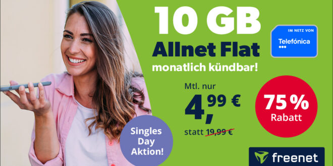 Singles Day Aktion -10GB 5G Telefónica Allnet Flat monatlich kündbar für nur 4.99 Euro monatlich - 19.99€ Anschlusspreis