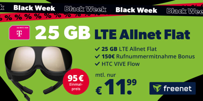 HTC Vive Flow VR-Brille für einmalig 95 Euro mit Telekom Flat 25GB und 150€ Bonus für Rufnummernmitnahme für 11.99 Euro monatlich