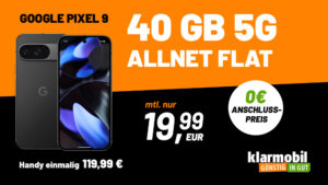 Google Pixel 9 für einmalig 119.99 Euro (oder mit Trade-In nur 19.99€) mit 40GB 5G nur 19.99 Euro monatlich - kein Anschlusspreis