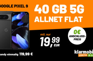 Google Pixel 9 für einmalig 119.99 Euro (oder mit Trade-In nur 19.99€) mit 40GB 5G nur 19.99 Euro monatlich - kein Anschlusspreis