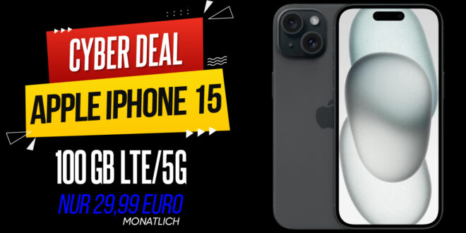 Apple iPhone 15 für einmalig 79 Euro (+AG 39.99€) mit 100GB 5G nur 29.99 Euro monatlich