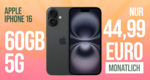 Apple iPhone 16 für einmalig 79 Euro (+AG 39.99€) mit 60GB nur 44.99 Euro monatlich