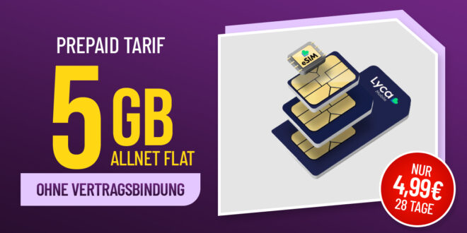 Prepaid ohne Vertragsbindung - 5GB Allnet Flat nur 4.99 Euro alle 28 Tage