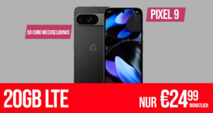 Google Pixel 9 mit Trade-In Bonus (Einsendung Altgerät) für einmalig 79 Euro (Statt 179€) mit 20GB LTE und 50 Euro Wechselbonus bei Rufnummernmitnahme nur 24.99 Euro monatlich