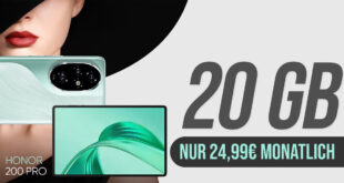 Honor 200 Pro & Honor Pad X8A Tablet für einmalig 49 Euro (+AG 39.99€) mit 20GB und 50 Euro Wechselbonus bei Rufnummernmitnahme nur 24.99 Euro monatlich