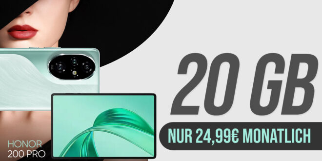 Honor 200 Pro & Honor Pad X8A Tablet für einmalig 49 Euro (+AG 39.99€) mit 20GB und 50 Euro Wechselbonus bei Rufnummernmitnahme nur 24.99 Euro monatlich