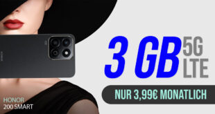 Honor 200 Smart -256GB- für einmalig 22 Euro (+AG 29.99€) mit 3GB nur 3.99 Euro monatlich