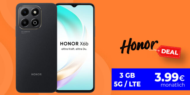 Honor X6B für einmalig 1 Euro (+AG 29.99€) mit 3GB nur 3.99 Euro monatlich