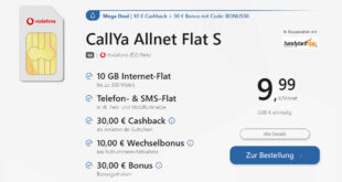 Prepaid - Vodafone CallYa Allnet Flat S mit 10GB nur 9.99€ + 30 Euro Bonusguthaben und 30 Euro Amazon Gutschein