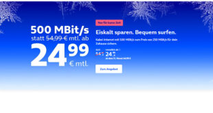 o2 Kabel-Internet mit 500 MBit/s im Download für 12 Monate nur 24.99 Euro monatlich - danach 44.99 Euro monatlich statt regulären 54.99 Euro monatlich