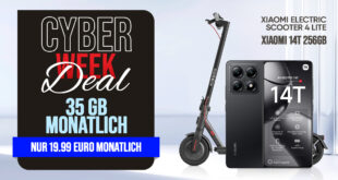 Cyber Week Deal - Xiaomi 14T & Xiaomi Electric Scooter 4 Lite für einmalig 1 Euro (+Anschlusspreis 39.99€) mit 35GB nur 19.99 Euro monatlich