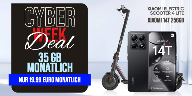 Cyber Week Deal - Xiaomi 14T & Xiaomi Electric Scooter 4 Lite für einmalig 1 Euro (+Anschlusspreis 39.99€) mit 35GB nur 19.99 Euro monatlich