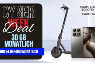 Cyber Week Deal – Xiaomi 14T Pro & Xiaomi Electric Scooter 4 Lite für einmalig 1 Euro (+AG 39.99€) mit 30GB nur 24.99 Euro monatlich