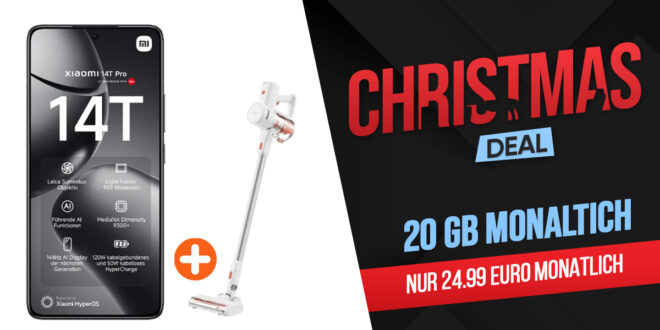 Xiaomi 14T Pro & Xiaomi Vacuum Cleaner G20 lite für einmalig 1 Euro (+AG 39.99€) mit 20GB & 50 Euro Bonus bei Rufnummernmitnahme nur 24.99 Euro monatlich