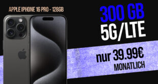 Apple iPhone 16 Pro für einmalig 299 Euro (+AG 39.99€) mit 300GB und 150 Euro Wechselbonus bei Rufnummernmitnahme nur 39.99 Euro monatlich