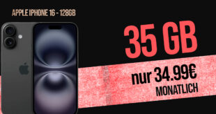 Apple iPhone 16 für einmalig 199 Euro (+AG 39.99€) mit 35GB und 200 Euro Wechselbonus bei Rufnummernmitnahme nur 34.99 Euro monatlich