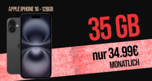 Apple iPhone 16 für einmalig 239 Euro mit 35GB und 200 Euro Wechselbonus bei Rufnummernmitnahme nur 34.99 Euro monatlich