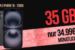 Apple iPhone 16 für einmalig 239 Euro mit 35GB und 200 Euro Wechselbonus bei Rufnummernmitnahme nur 34.99 Euro monatlich