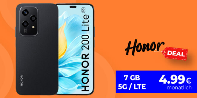 Honor 200 Lite für einmalig 29 Euro (+AG 39.99€) mit 7GB nur 4.99 Euro monatlich