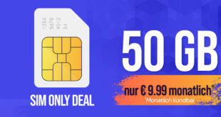 Monatlich kündbar - 50GB Allnet nur 9.99 Euro monatlich + 100 Minuten in 50 Länder - nur 15 Euro Aktivierungsgebühr