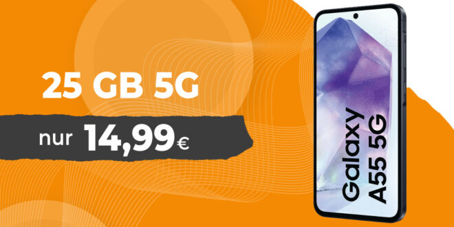 Samsung Galaxy A55 für einmalig 29 Euro (+AG 39.99€) mit 25GB 5G nur 14.99 Euro monatlich