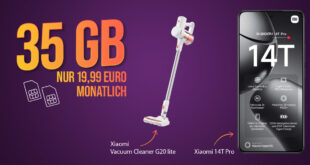 Xiaomi 14T Pro & Xiaomi Vacuum Cleaner G20 lite für einmalig 29 Euro (+AG 39.99€) mit 35GB nur 19.99 Euro monatlich