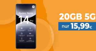 Xiaomi Redmi Note 14 Pro 5G für einmalig 69.99 Euro (+AG 39.99€) mit 20GB nur 15.99 Euro monatlich