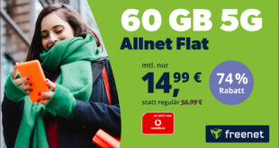 freenet Allnet Flat 60GB im Vodafone 5G-Netz nur 14.99 Euro monatlich