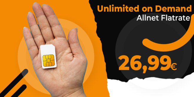 monatlich kündbar - o2 Mobile Unlimited on Demand mit 10GB täglich und unbegrenzten 2GB Nachbuchungen nur 26.99 Euro monatlich