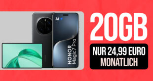 Honor Magic 7 Pro & Tablet Honor Pad X8A für einmalig 299 Euro mit 20GB und 50 Euro Wechselbonus bei Rufnummernmitnahme nur 24.99 Euro monatlich