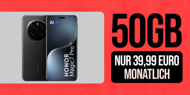 HONOR Magic7 Pro für einmalig 99.95 Euro (+AG 39.99€) mit 50GB und 200 Euro Wechselbonus bei Rufnummernmitnahme nur 39.99 Euro monatlich