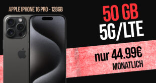 Apple iPhone 16 Pro für einmalig 199.95 Euro (+AG 39.99€) mit 50GB & 120 Euro Rufnummernmitnahme-Bonus nur 44.99 Euro monatlich