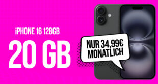 Apple iPhone 16 für einmalig 79 Euro (+AG 39.99€) mit 20GB Telekom und 100 Euro Wechselbonus bei Rufnummernmitnahme nur 34.99 Euro monatlich