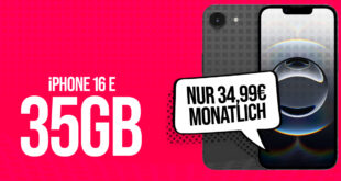 Apple iPhone 16e 128GB für einmalig 39 Euro (+AG 39.99€) mit 35GB und 200 Euro Wechselbonus bei Rufnummernmitnahme nur 34.99 Euro monatlich