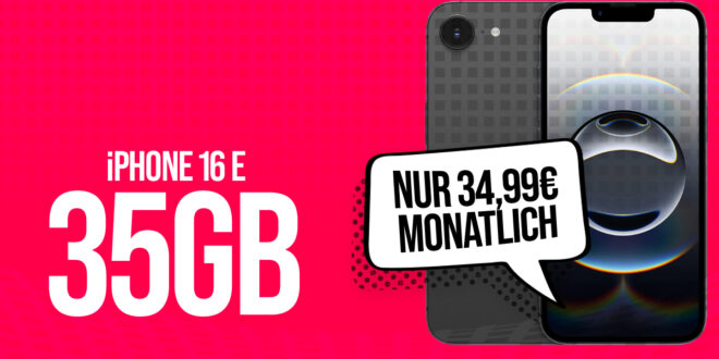 Apple iPhone 16e 128GB für einmalig 39 Euro (+AG 39.99€) mit 35GB und 200 Euro Wechselbonus bei Rufnummernmitnahme nur 34.99 Euro monatlich