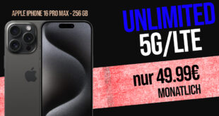 Apple iPhone 16 Pro Max für einmalig 179 Euro (+AG 39.99€) mit unlimited GB nur 49.99 Euro monatlich