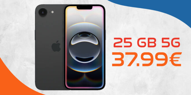 Apple iPhone 16e mit 25GB 5G nur 37.99 Euro monatlich - nur 1 Euro Zuzahlung und kein Anschlusspreis