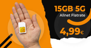 Monatlich kündbar – 15GB 5G nur 4.99 Euro monatlich – Anschlusspreis 9.99€