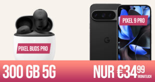 Google Pixel 9 Pro & Google Pixel Buds Pro mit 300GB und 150 Euro Wechselbonus bei Rufnummernmitnahme nur 34.99 Euro monatlich