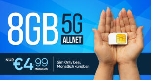 Monatlich kündbar - 8GB 5G Allnet Flat nur 4.99 Euro monatlich - nur 9.99 Euro Anschlusspreis