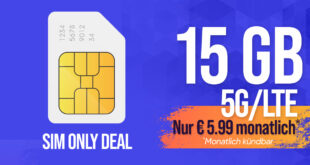 Monatlich kündbar – 10GB nur 4.99 Euro – 15GB nur 5.99 Euro – 30GB nur 7.99 Euro – Aktivierungsgebühr nur 5 Euro und zusätzlich Freiminuten in 50 Länder