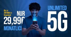 monatlich kündbar im o2 Netz – unlimited Max (5G max. 300 MBit/s) Allnet Flat nur 29.99 Euro monatlich – Anschlusspreis nur 19.99€