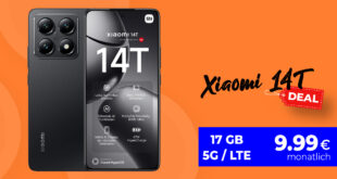 Xiaomi 14T -256GB- für einmalig 1 Euro (+AG 39.99€) mit 17GB 5G nur 9.99 Euro monatlich