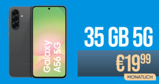 Samsung Galaxy A56 für einmalig 49 Euro mit 35GB 5G und 50 Euro Wechselbonus bei Rufnummernmitnahme nur 19.99 Euro monatlich