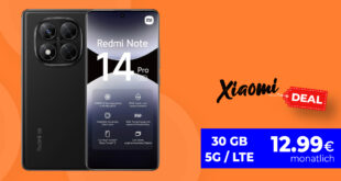 Xiaomi Redmi Note 14 Pro für einmalig 29 Euro (+AG 29.99€) mit 30GB nur 12.99 Euro monatlich