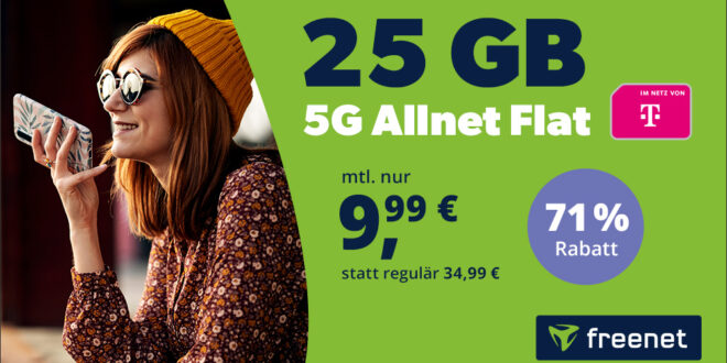 freenet Allnet Flat 25GB im Telekom 5G-Netz für nur 9.99 Euro monatlich