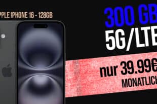 Apple iPhone 16 für einmalig 49 Euro (+AG 39.99€) mit 300GB und 200 Euro Wechselbonus bei Rufnummernmitnahme nur 39.99 Euro monatlich