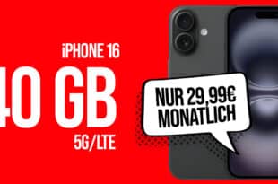 iPhone 16 für einmalig 99.99 Euro mit 40GB 5G/LTE nur 29.99 Euro monatlich – kein Anschlusspreis
